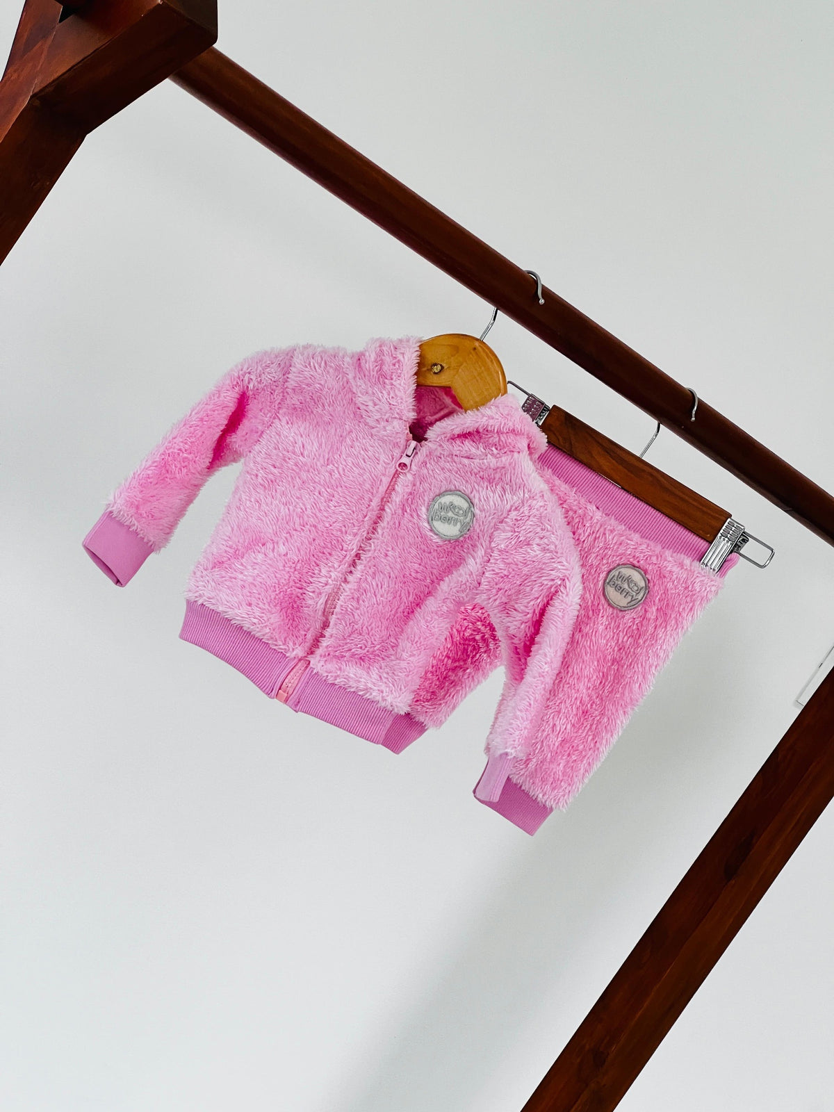 Woolberry plush hoodie and jogger set in Pink