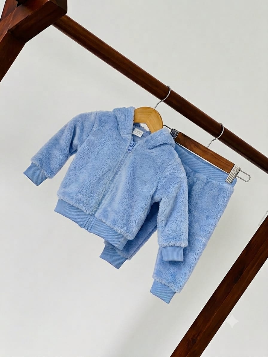 Woolberry plush hoodie and jogger set in Sky Blue