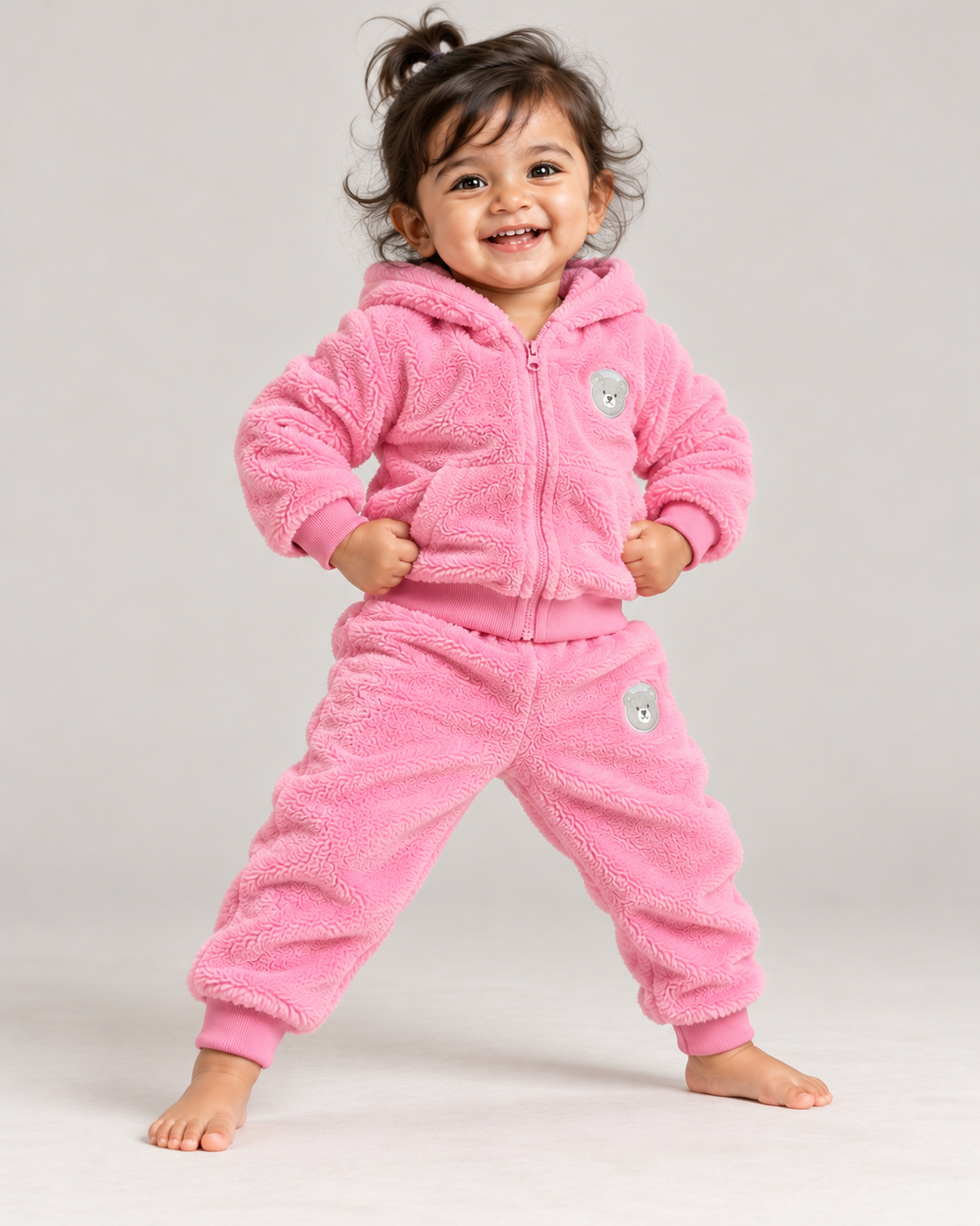 Toddler in a ready stance wearing the Pink set (illustrative image)